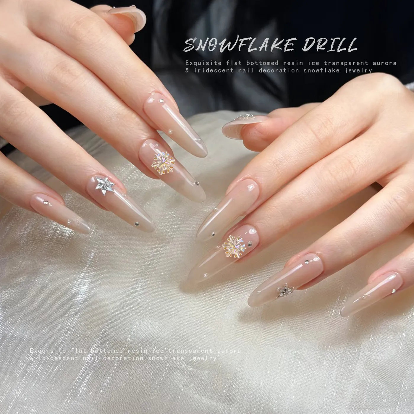 30PCS Fairy Ice AB Christmas Snowflake Nail Art Charms Glitter White Aurora Flatback Resin Decorations Manicure DIY Accessories