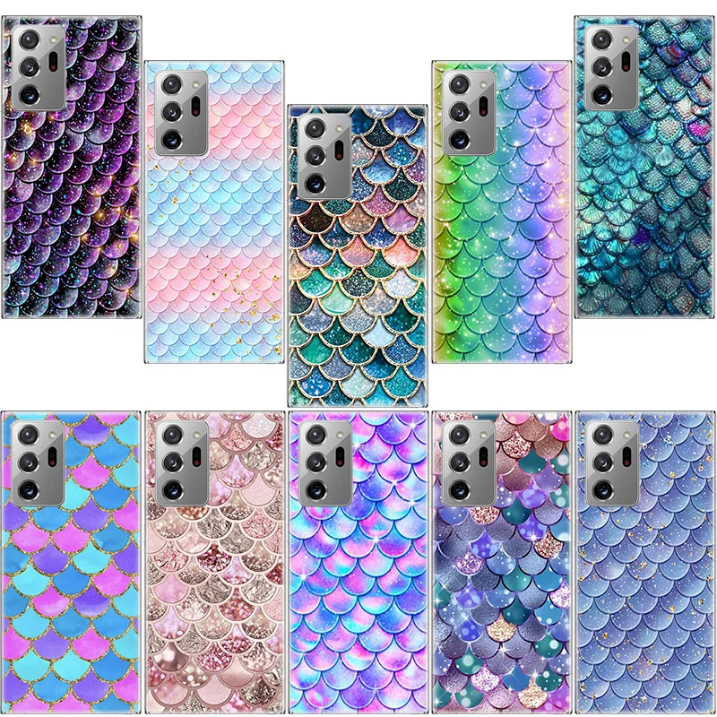 Fish Scale Pattern Mermaid Phone Case For Samsung Note 20 Ultra 10 Lite 9 8 M11 M12 M21 M30S M31 Galaxy M32 M51 M52 A9 A8 A7 A6