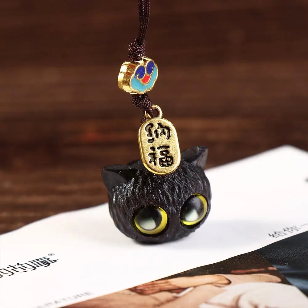 Keyring Phone Chain Short Pendant Mobile Phone Straps Fortune Cat Keychain Sandalwood Cat Phone Pendant Mobile Phone Lanyard