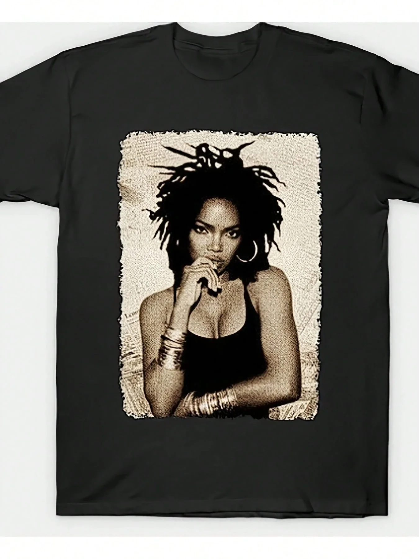 Portrait Distressed Frame Graphic T-shirt Men Women Hip Hop Rapper Soft Cotton Short Sleeve Daily Casual Street Unisex Tops