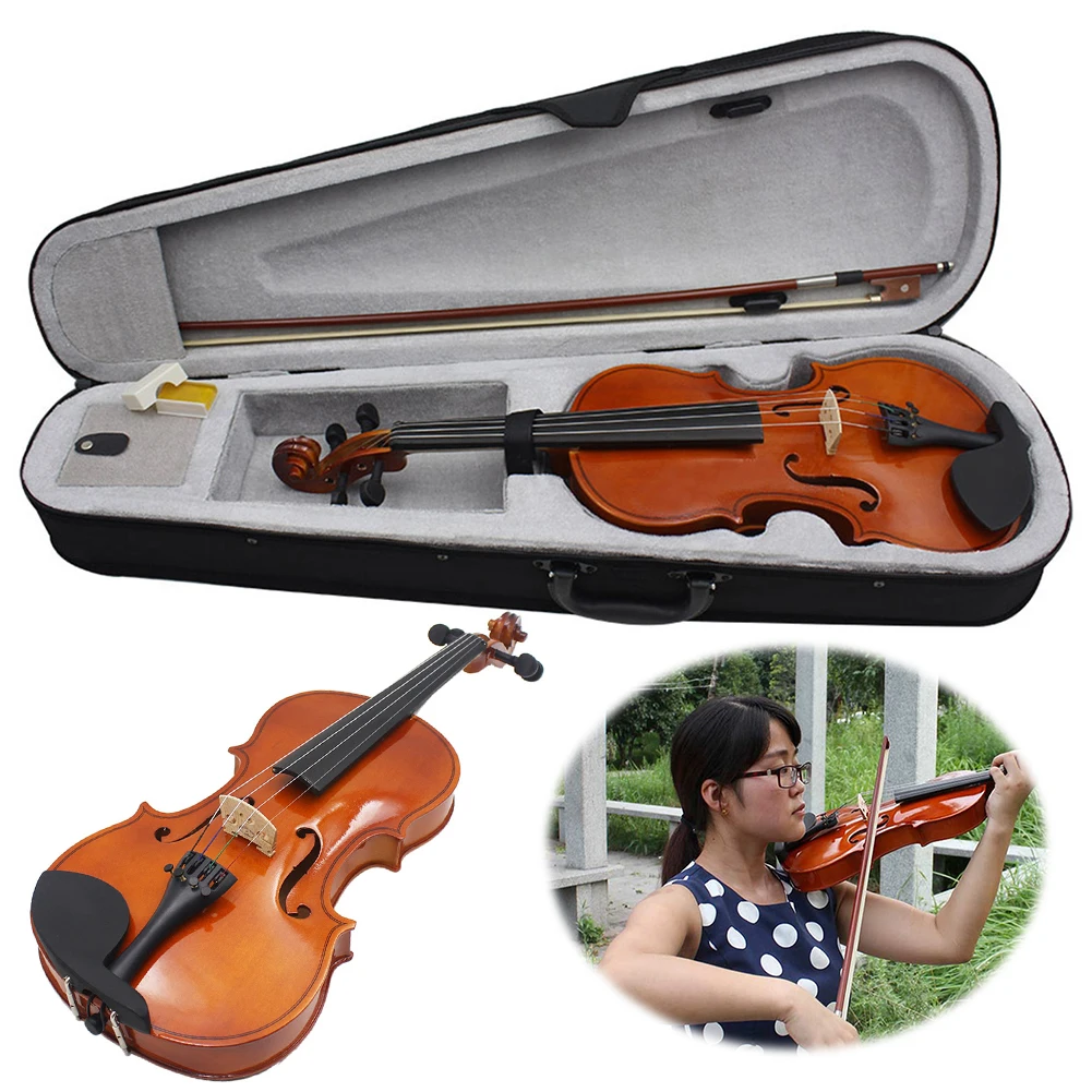 Violin 4/4 Full Size Kit with Case Bow Extra Strings Rosin Tuner Solid Wood Acoustic Violin Set for Beginners Kids & Adults