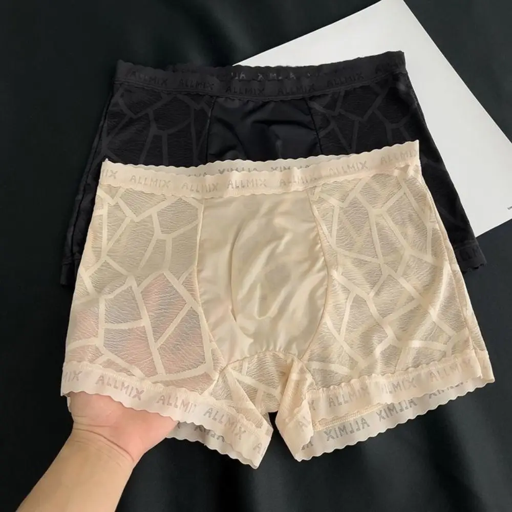 

Creative Low Waist Men Boxer Briefs Underpants Ice Silk Lace Shorts Boxers Quick Dry Breathable Underwear for Men Men