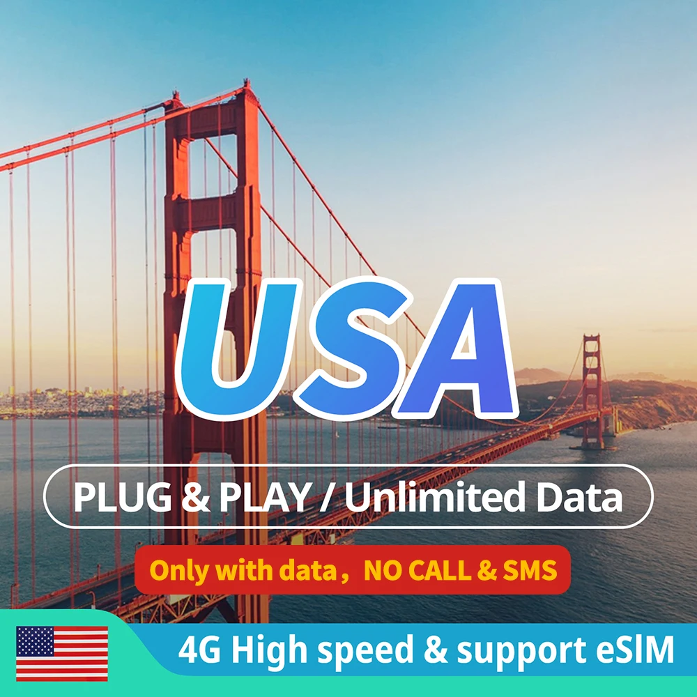 SIM-карта для путешествий США, 3–15 дней, 4G, неограниченное количество данных, поддержка eSIM без номера, используемая только в США, без звонка