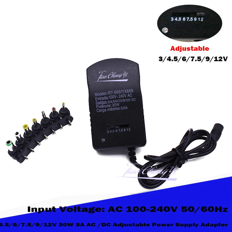 New 12V 3V 4.5V 6V 7.5V 9V 3A AC DC Adaptor Adjustable Power Adapter Universal Charger Supply for LED Light Strip Lamp 30W EU/US