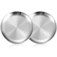 2Pcs Stainless Steel Dining Dish Camping Picnic Tray Dirt Proof Kitchen Bar Tableware Fruit Snack Cake Plate Kitchen Accessories