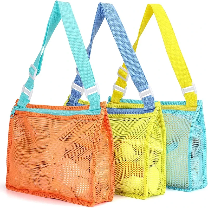 Beach Toy Mesh Bag Kids Shell Storage Bag Beach Toy Seashell Bag Mesh Pool Bags Sand Toys Swimming Accessories for Boy and Girls