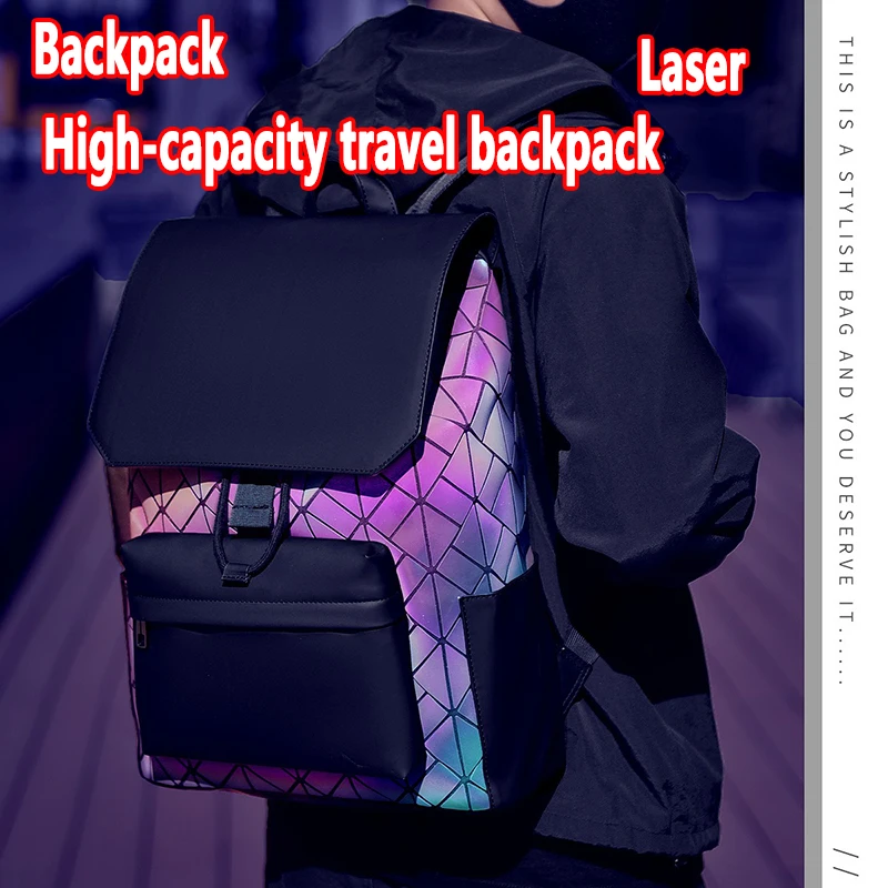 Nylon Laser Reflection Travel Backpack para homens Carregamento USB Mochilas de escola de informática Saco impermeável Saco de laptop de 15,6"