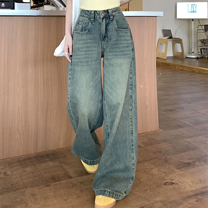 Streetwear Y2K Baggy Wide Leg Jeans Women Korean All-Match Washed Denim Trousers Female Vintage 90S High Waist Straight Pants