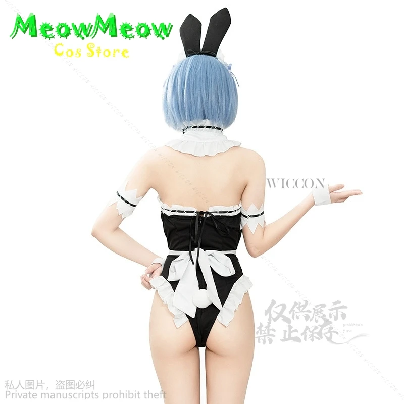 Re Anime Life In A Different World From Zero Rem Cosplay Costume Sexy Dress Wigs Adulta Bunny Girl Maid Outfit Halloweeen Party