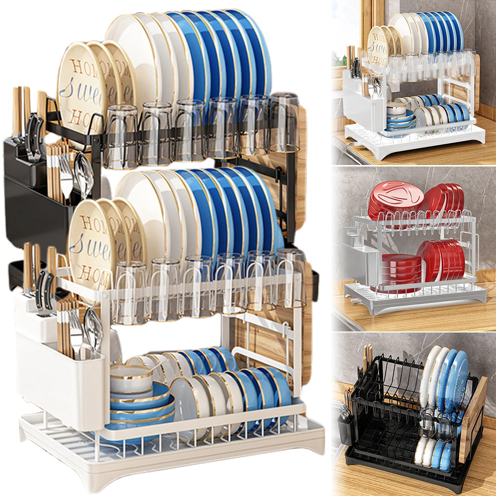 

2-уровневый органайзер для столовой посуды на столешнице, сливная доска со сливной корзиной, сушилка для посуды, миски, палочки для еды, органайзер для ложек