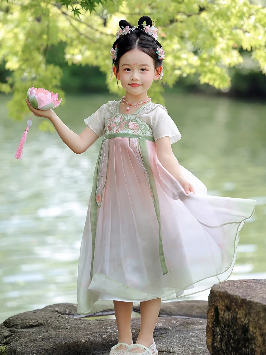 Hanfu Girls' Summer 2024 New Jacket and Dress Dress Antique Embroidery High-End Super Fairy Performance Children Dress