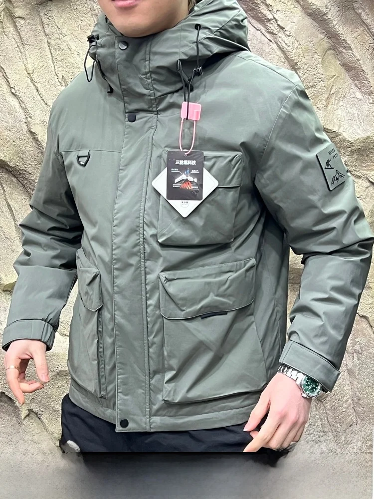 

Мужская зимняя утепленная куртка для активного отдыха с капюшоном, теплая, ветрозащитная, водонепроницаемая, стандартный крой, длинный рукав, на молнии