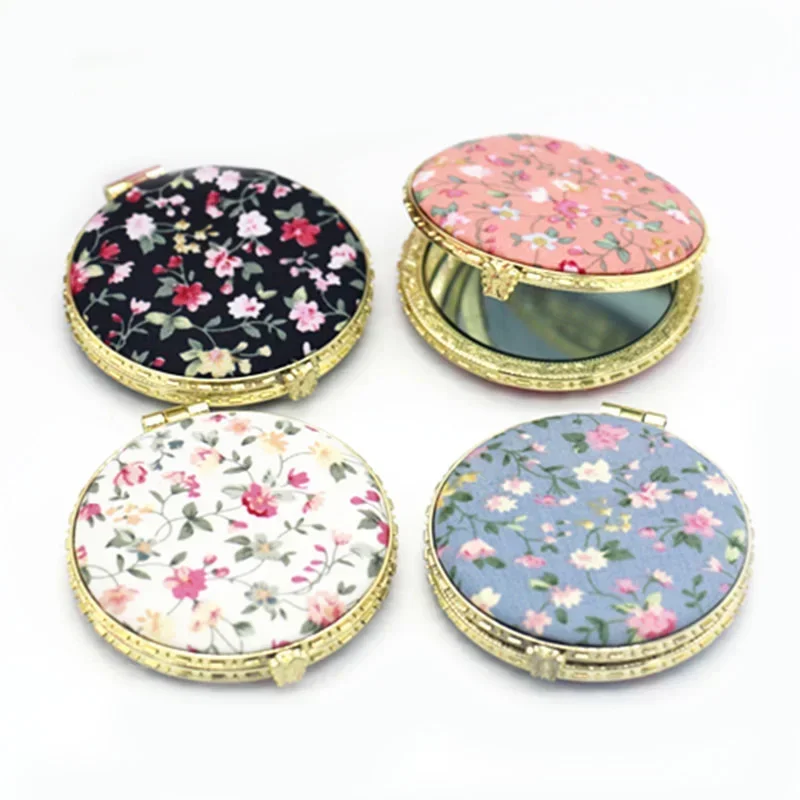 Pocket Floral Mirror Mini Makeup Compact Portable Two-side Folding Make Up Mirror Women Vintage Cosmetic Make Up For Gift