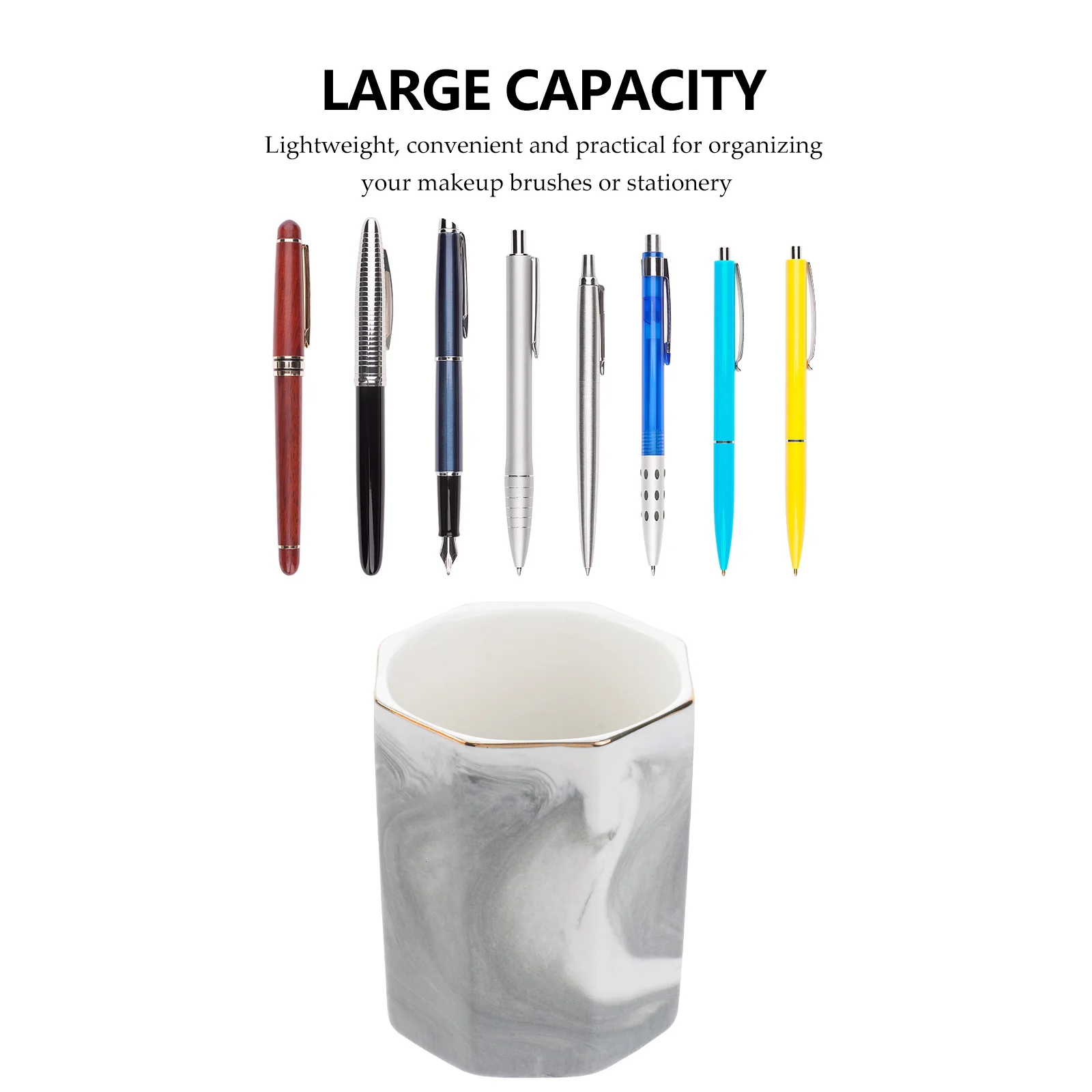 

1Pcs Ceramic Nordic Marble Pattern Storage Cup Cosmetics Organizer Pen Holder Makeup Brush Holder Grey Golden Rim