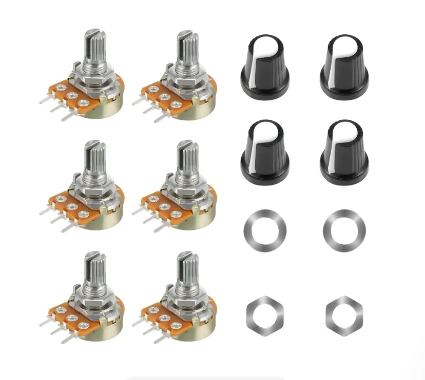 9 Values * 1PCS=9PCS Assorted Pack Set B1K/B2K/B5K/B10K/B20K/B50K/B100K/B500K/B1M WTH148  Potentiometer Kit 15mm 3pin(with cap)