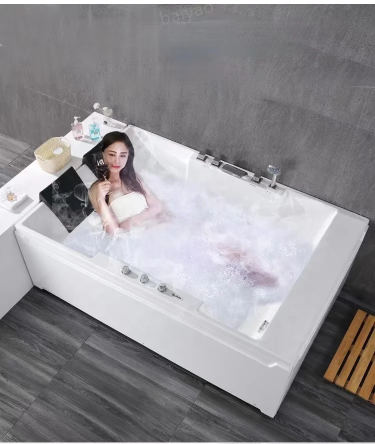 

Роскошная акриловая массажная спа-ванна с двойным гидромассажем для Jakuzzi для 2-х человек, прямоугольная ванна со светодиодной подсветкой
