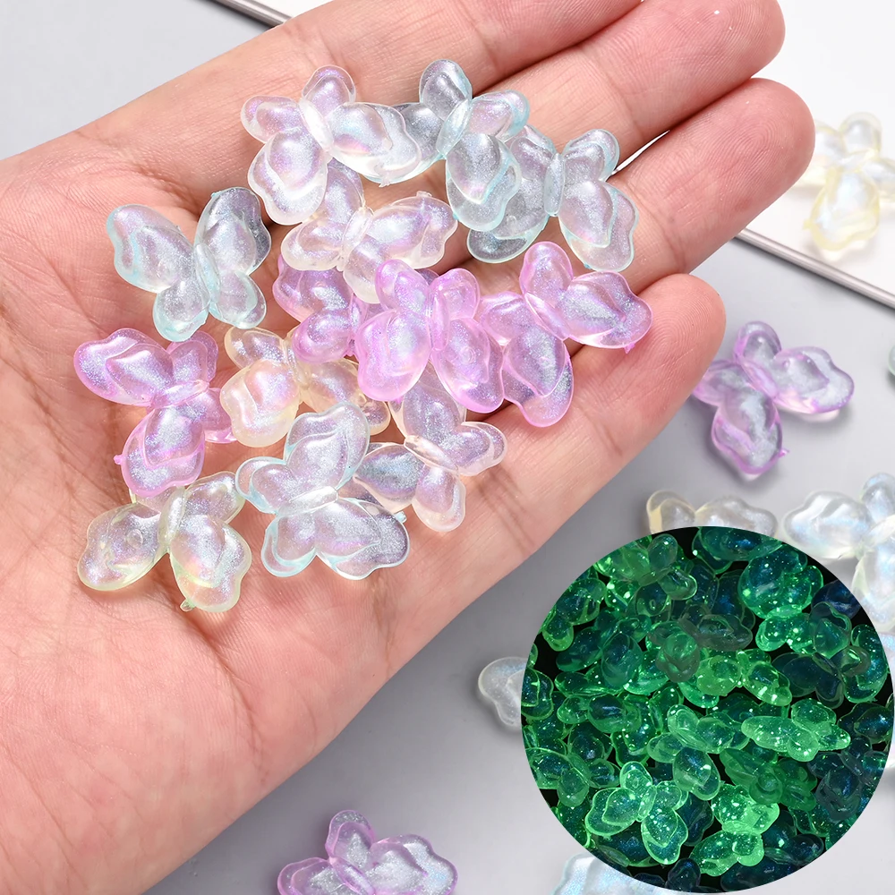 50Pcs 18x21mm Luminous Acrylic Animal Beads Butterfly Spacer Beads For Jewelry Making DIY Bracelet Necklace Earrings Accessory