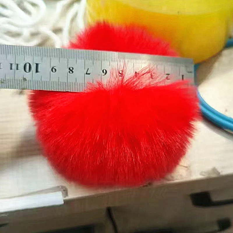 2/5pcs 10cm Red Soft Fur Pompom Flutty Faux Fox Fur Balls Pom Pom Imitation Raccoon Pompoms with Rubber Band Diy Pompony Craft