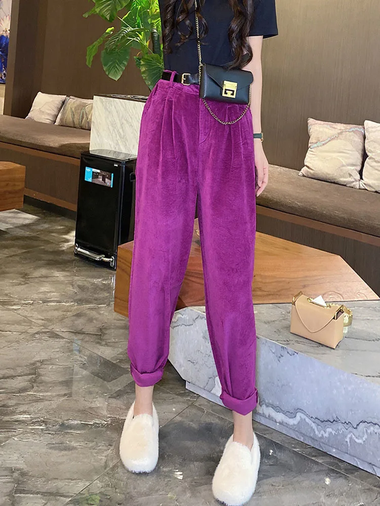 

2023 Autumn Winter New Design Corduroy Wide leg Pants Women Casual Solid Color Trousers Ladies Loose Elastic Pantalons