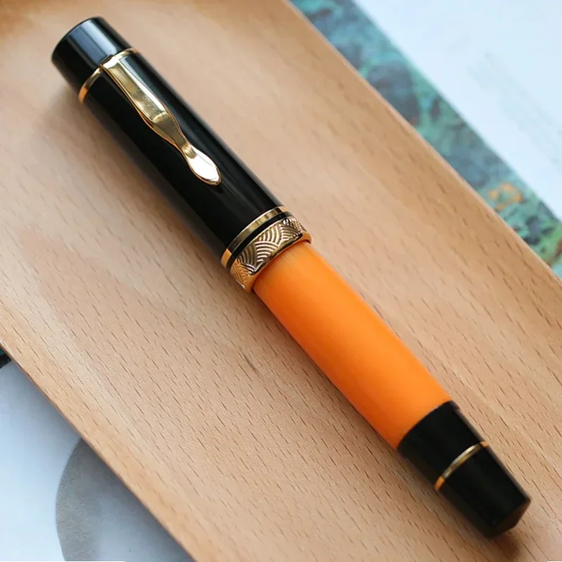 

MAJOHN Penbbs P139 All-Brass Piston Fountain Pen 40mm No.8 F M 0.5MM 0.7MM Nib,Beautiful Orange Colors Office Art Writing Gift