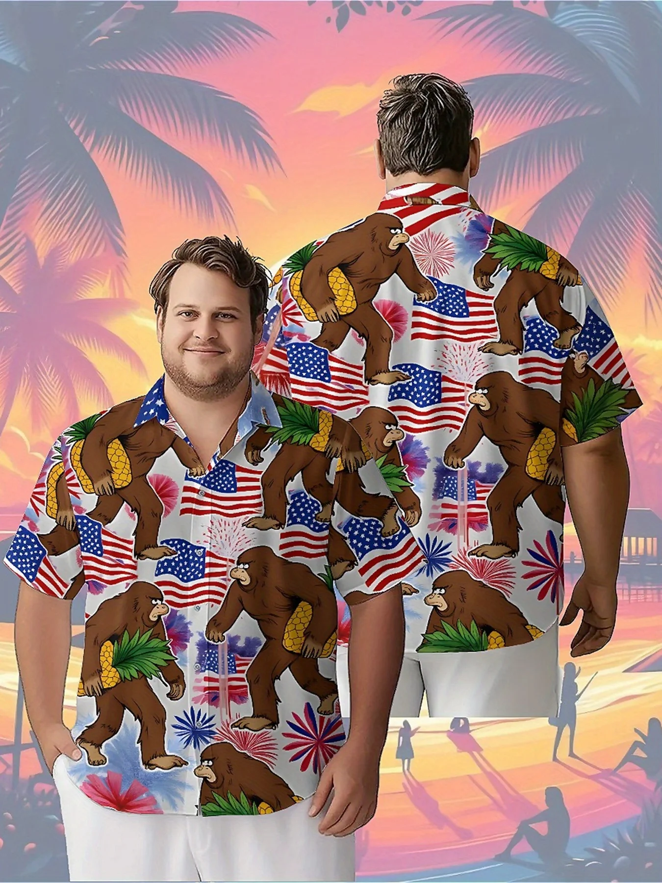 

Men's Plus Size Hawaiian Shirts Celebrating The Independence Day with The American Flag pattern, Aloha Shirts,summer Clothes