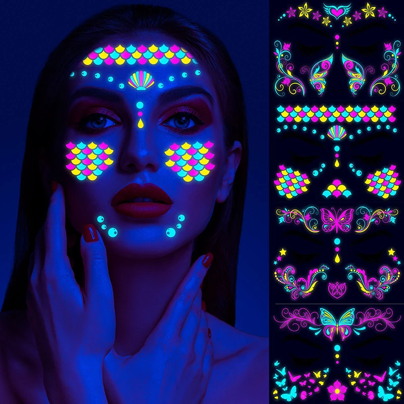 Hot selling music festival fluorescent face stickers waterproof nightclub masquerade neon luminous tattoo stickers