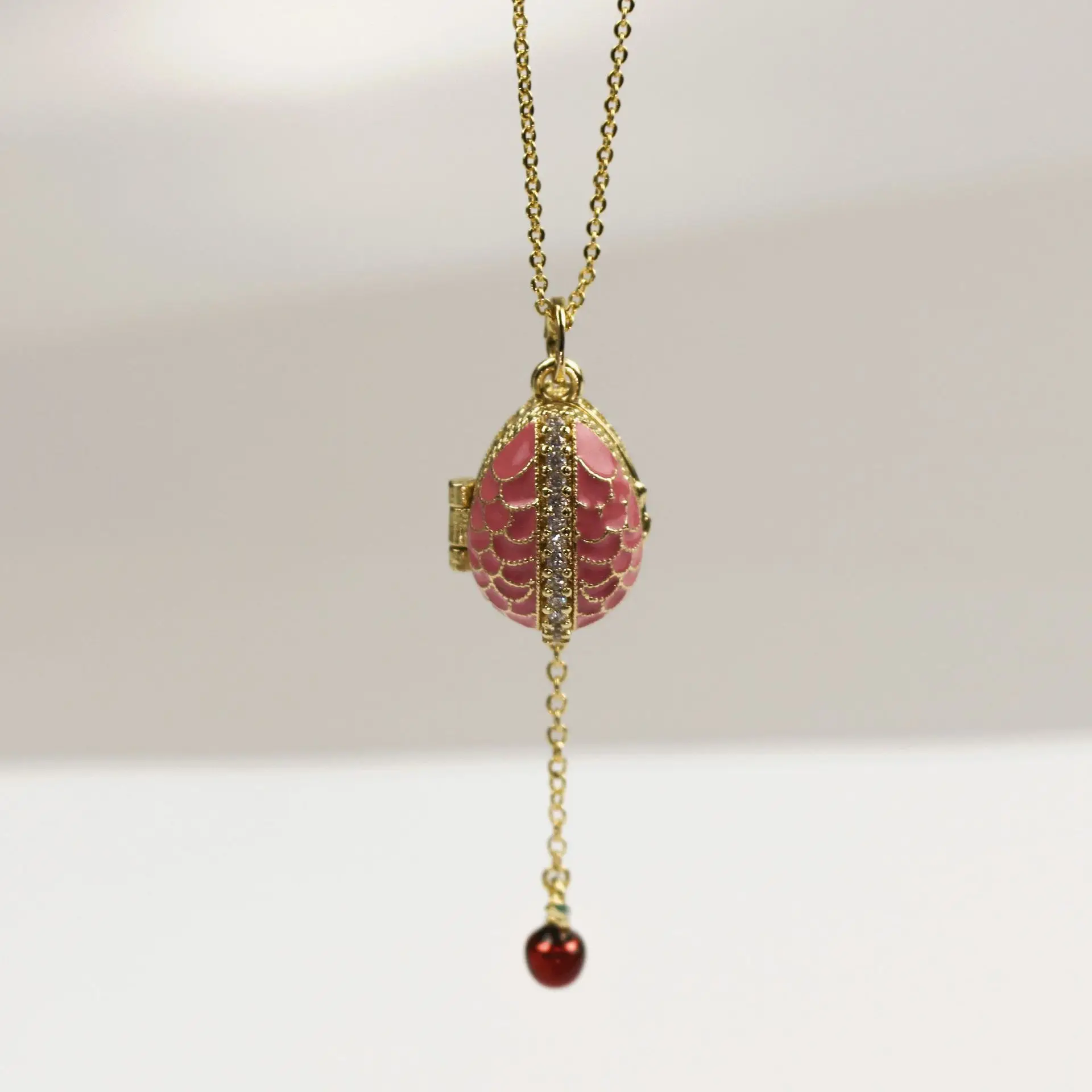 Y2k Cross-Border Easter Egg Scale Pattern Micro-Inlaid Zircon Opable Necklace Powder Enamel Pendant Foreign Trade Jewelry Russia