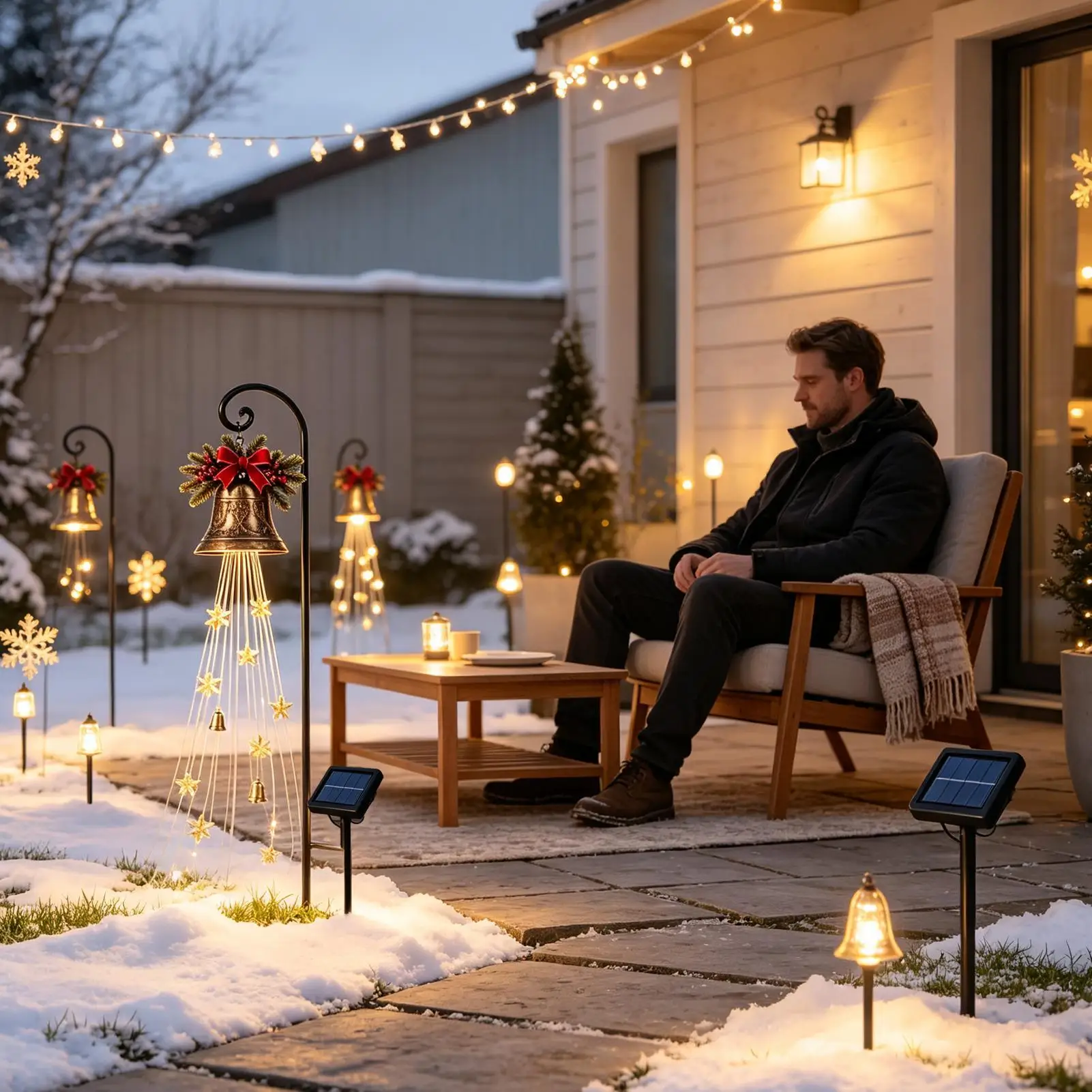 Cascade Solar Garden Light Vintage Bell Metal Stake Outdoor Decor Christmas Cascade Solar Yard Light For Outdoor Holiday Lawn
