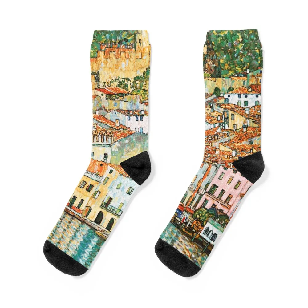 Gustav Klimt Malcesine on Lake Garda Socks kids men cotton high quality Rugby Wholesale Socks Ladies Men's