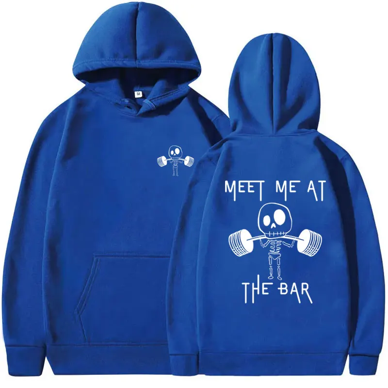 Meet Me At The Bar Gym Pump Cover Hoodie Funny Skeleton Oversized Streetwear Men Women Casual High Quality Long Sleeve Hoodies