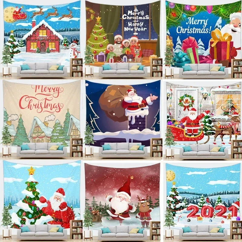 

Christmas Cartoon Santa Claus Tapestry Bedroom Living Room Home Christmas Decoration Tapestry