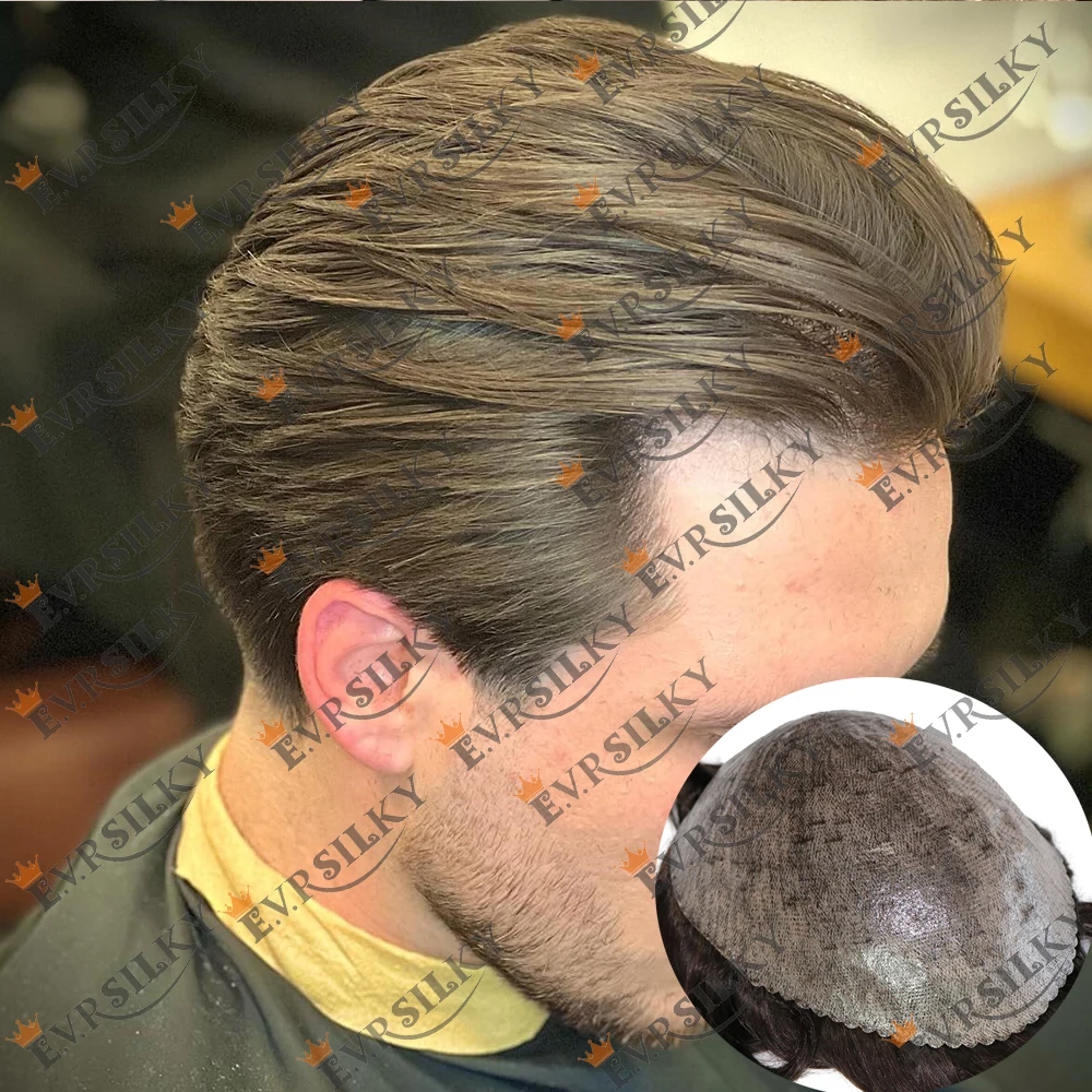 

Undetectable Natural Hairline Men Toupee Microskin Human Hair Wig Ash Blonde Grey Black 1B80 Durable Full Thin Skin PU Prosthesi