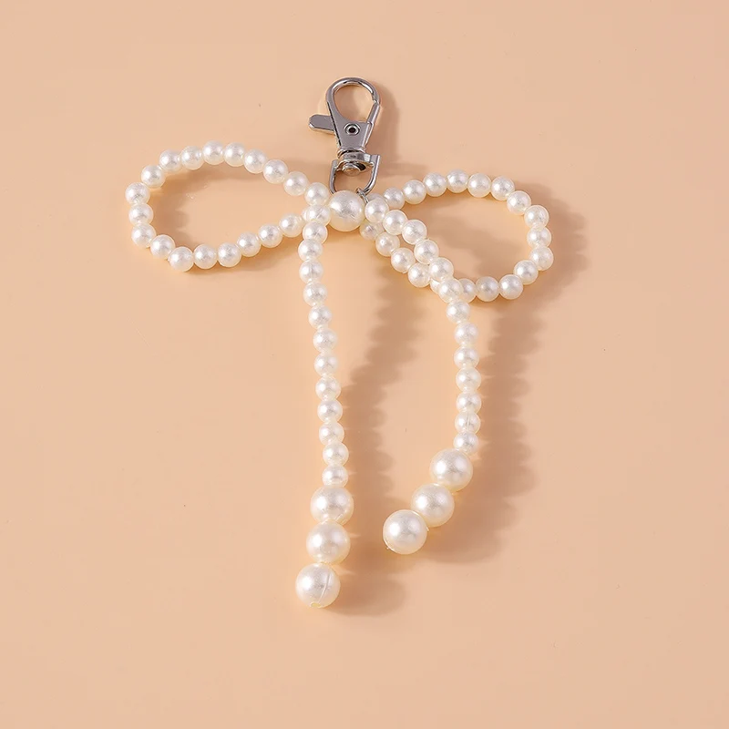 Cute Handmade Pearl Bowknot Keychain Women Girl Key Ring for Car Key Holder Handbag Accessories DIY Jewelry Gift