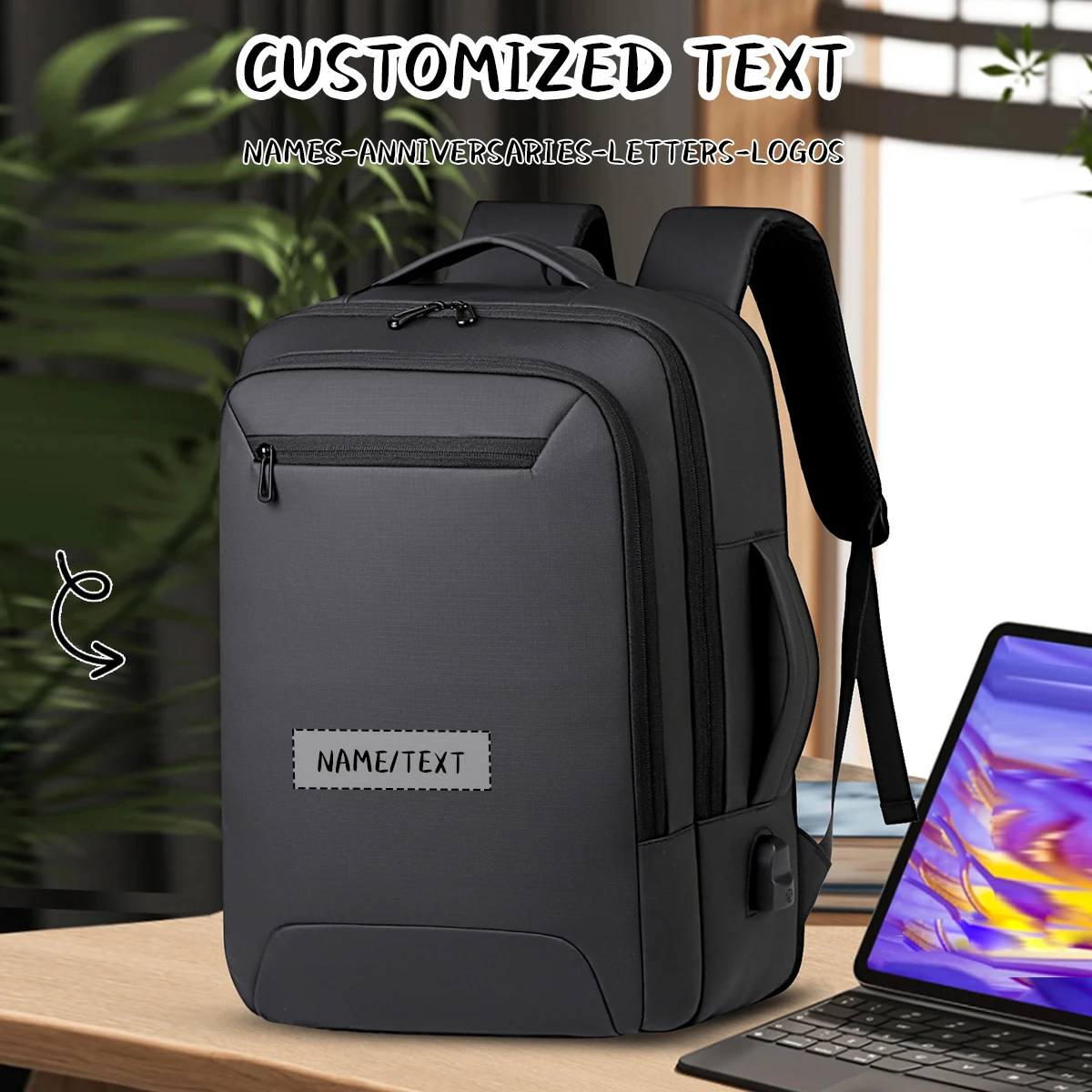 

Logo Customized Business Backpack for Men, Casual Travel, Work Travel, Business Trip 15.6inch Laptop Backpack, College Student Bag, Personalized DIY