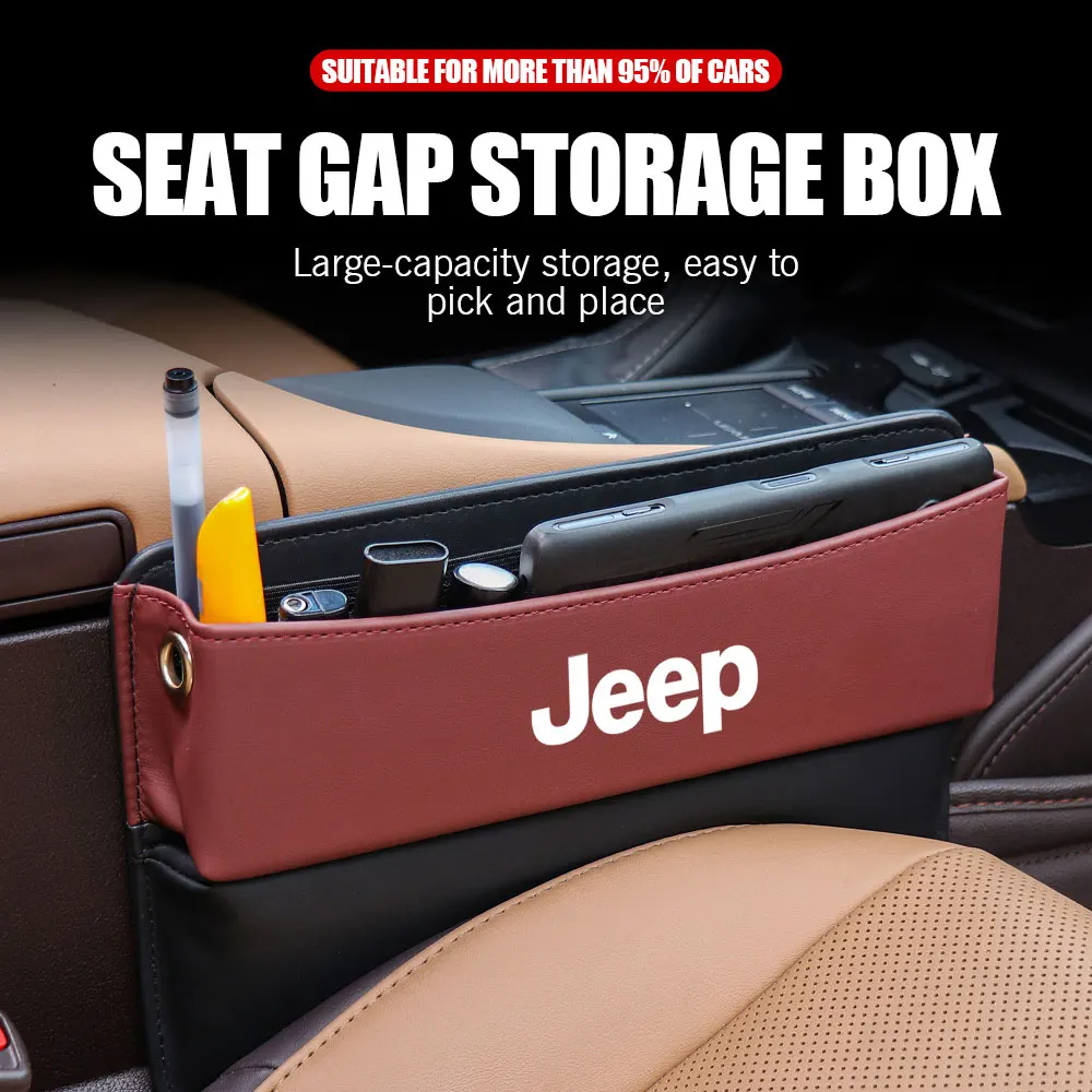 

PU Leather Car Seat Gap Organizer Storage Box Crevice Wallet Card Key Phone Holder For JEEP Renegade GrandCherokee Wrangler JK