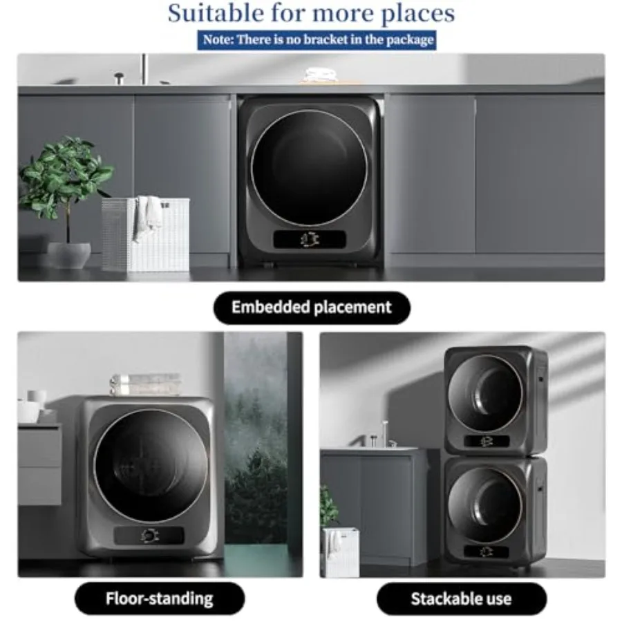 ポータブル10ポンド（約4.5kg）コンパクト電気衣類乾燥機、アパート、寮、RV車用、ステンレス製槽、1.5立方フィート（約42リットル）、ホワイト、省スペース