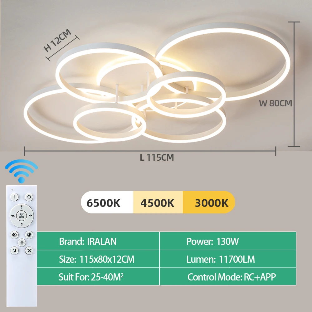 Nordic Eenvoudige LED-plafondkroonluchter Home Verlichting Ring Acryl 3-kleuren dimbaar armatuur Woonkamer Slaapkamerarmatuur