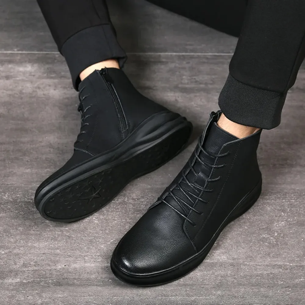 رجل دافئ عالية أعلى حذاء كاجوال جلد طبيعي رجالي موتوكروس أحذية الرجال الشتاء أفخم الثلوج الأحذية اليدوية الرجعية الرجال حذاء من الجلد #2