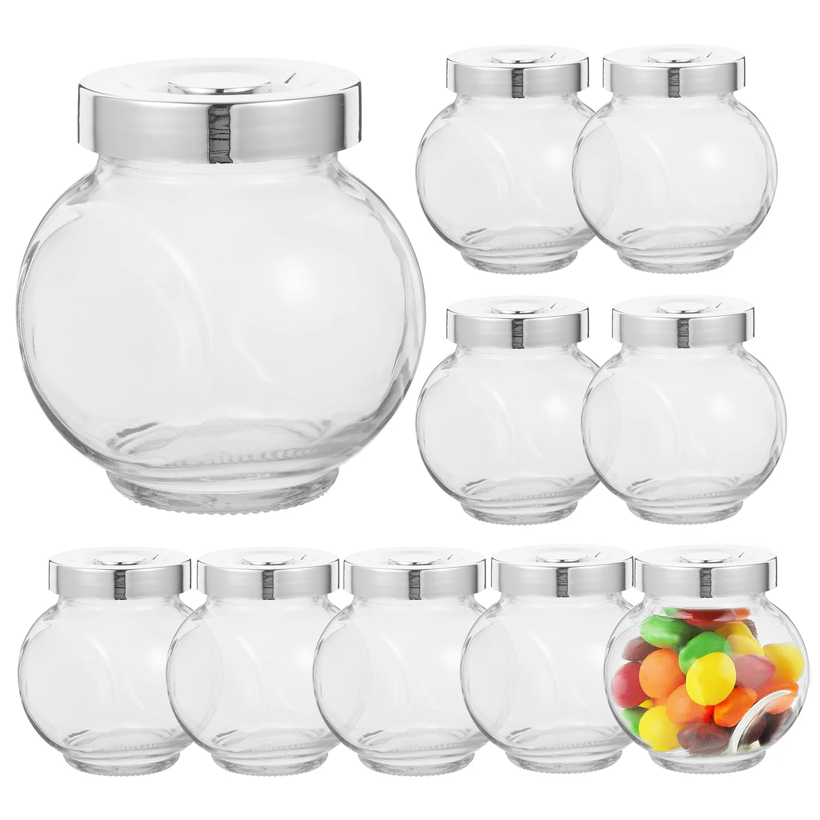 

10Pcs Glass Candy Jars Mini Clear Storage Jars Airtight Lid Household Dry Food Holder Tea Spice Container Candy Jar
