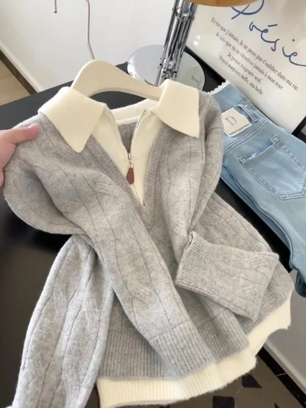 

Sweet Sle f свитер с воротником на молнии, женский вязаный топ из двух предметов, Новое поступление, зима, облегающий длинный свек