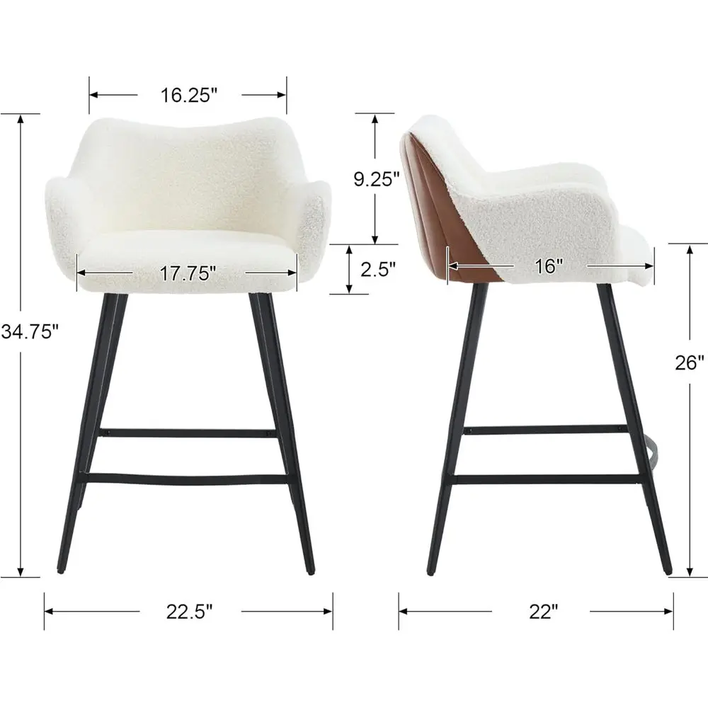 เก้าอี้บาร์ทรงสูงแบบมีพนักพิง ชุด 2 ตัว พร้อมขาโลหะ สำหรับใช้ในครัว โต๊ะอาหาร ผับ และร้านกาแฟ - สีเชอร์ปาไวท์และสี P