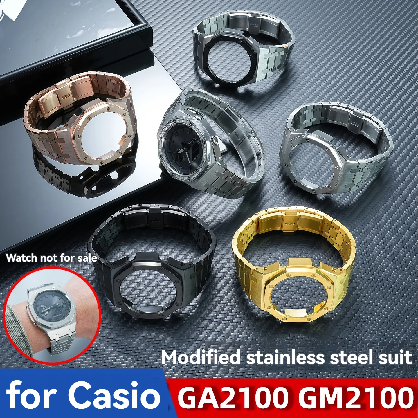 For Casio G-SHOCK GA2100 GA-B2100 GA-2110 Mod Kit Stainless Steel Case Strap Metal Bezel Band Watch Refit Modification Kit