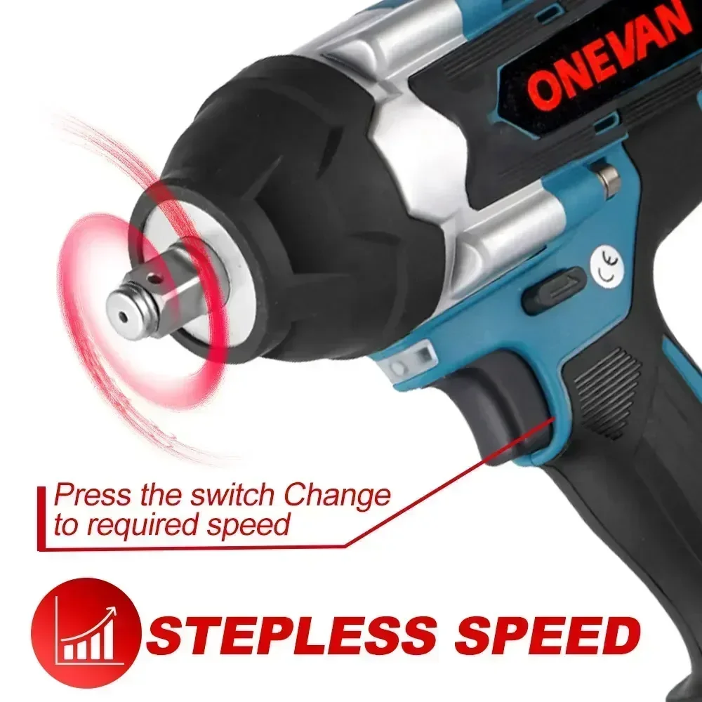 ONEVAN 1800N.M Torque Brushless Electric Impact Wrench For Trucks 1/2 inch Cordless Wrench Power Tool For Makita 18V Battery