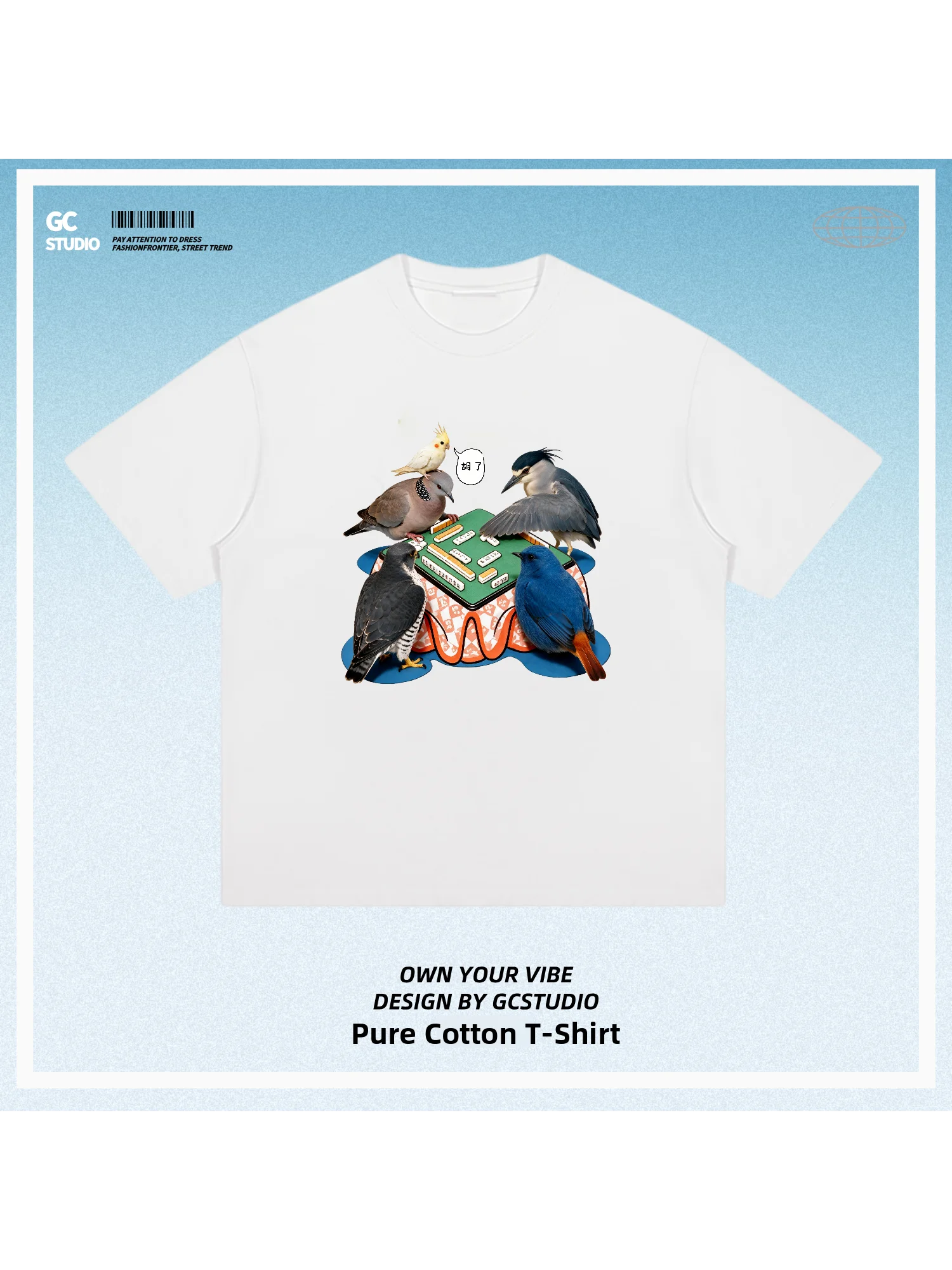 Comical Cotton Short Sleeve T-Shirt Bird Watching Night Heron Falcon Red Tail Water Duck Mahjong Bird F4 Creative Design Casu...