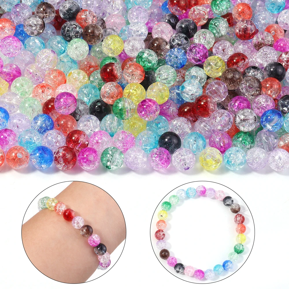 50 Stück/Los 8 10mm Bunte Rissperlen Acrylperlen Bunte Runde Lose Abstandshalterperlen für Schmuckherstellung DIY Armband Halskette – Detail 2