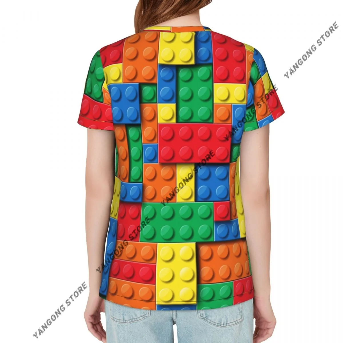 Women's T-shirt ladies casual Colorful Building Blocks Bricks female T-shirt short-sleeved T-shirt summer thin tops