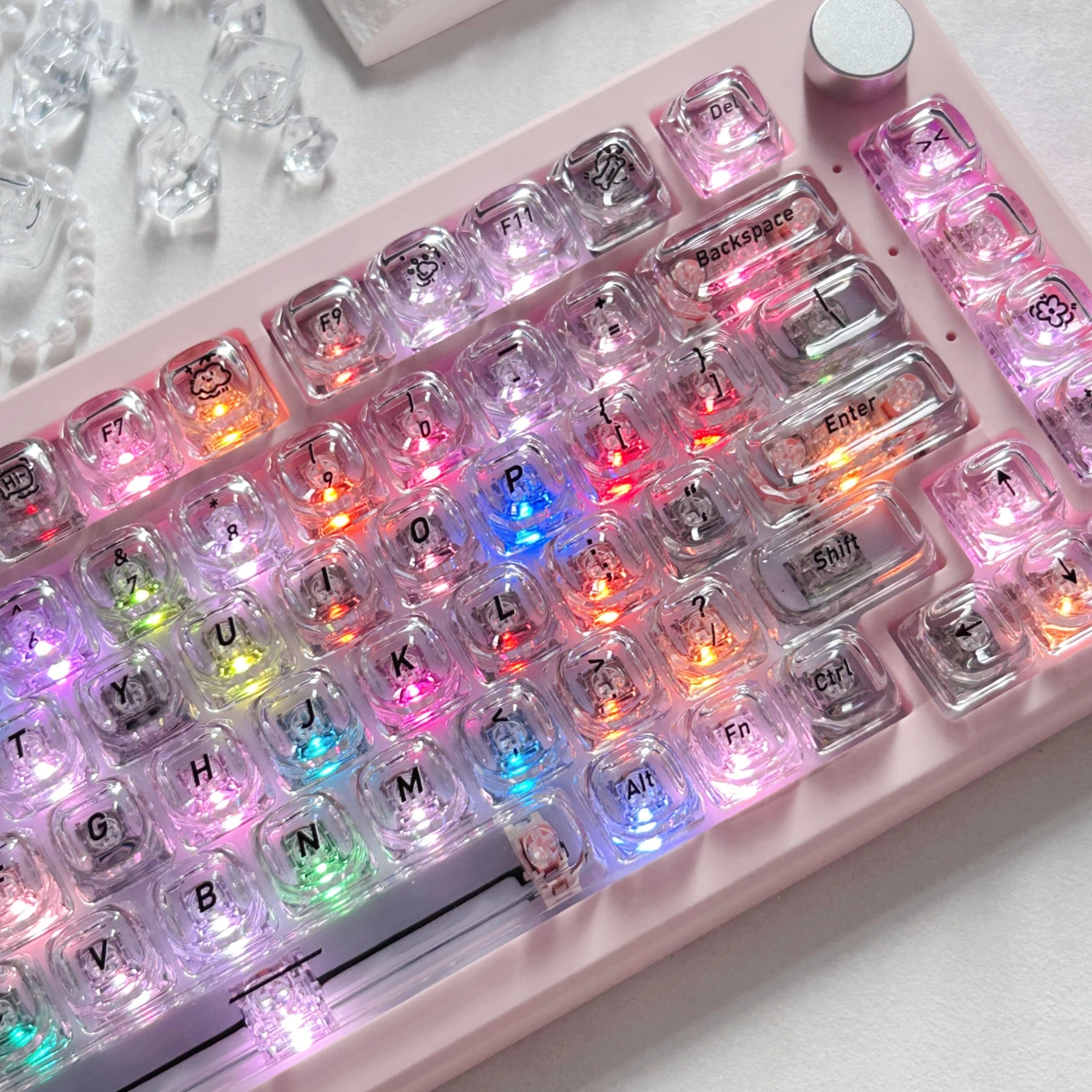 MAIMOOO Ice Transparent Jelly Keycap MOA Profile PC Thickened Crystal Texture Backlit Keycaps for 68/87/104 Mechanical Keyboard
