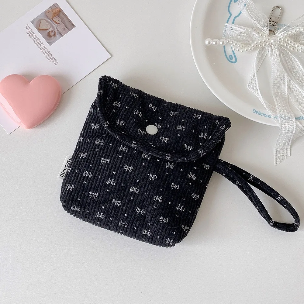 

Large Capacity Sanitary Napkin Storage Bag Bowknot Portable Corduroy Bow Makeup Bag Small Item Bag Korean Style
