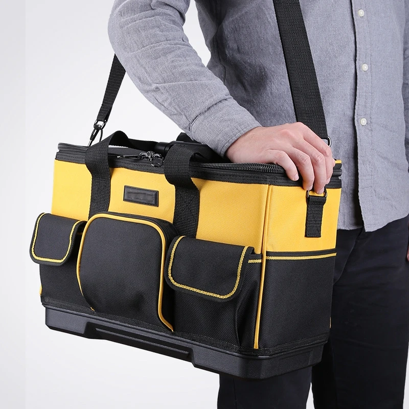 17-inch Wide Mouth Tool Bag with Water Proof Molded Base，Wide Mouth Tool Tote Bag,Waterproof Tool Organizer Bag