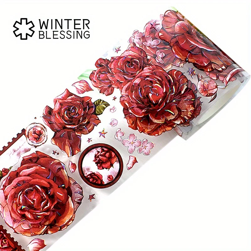 2 m Laser PET Washi Tape Rote Rose Transparente Rolle Aufkleber Dekoratives Klebeband Für Scrapbooking Journal Ästhetisches Briefpapier